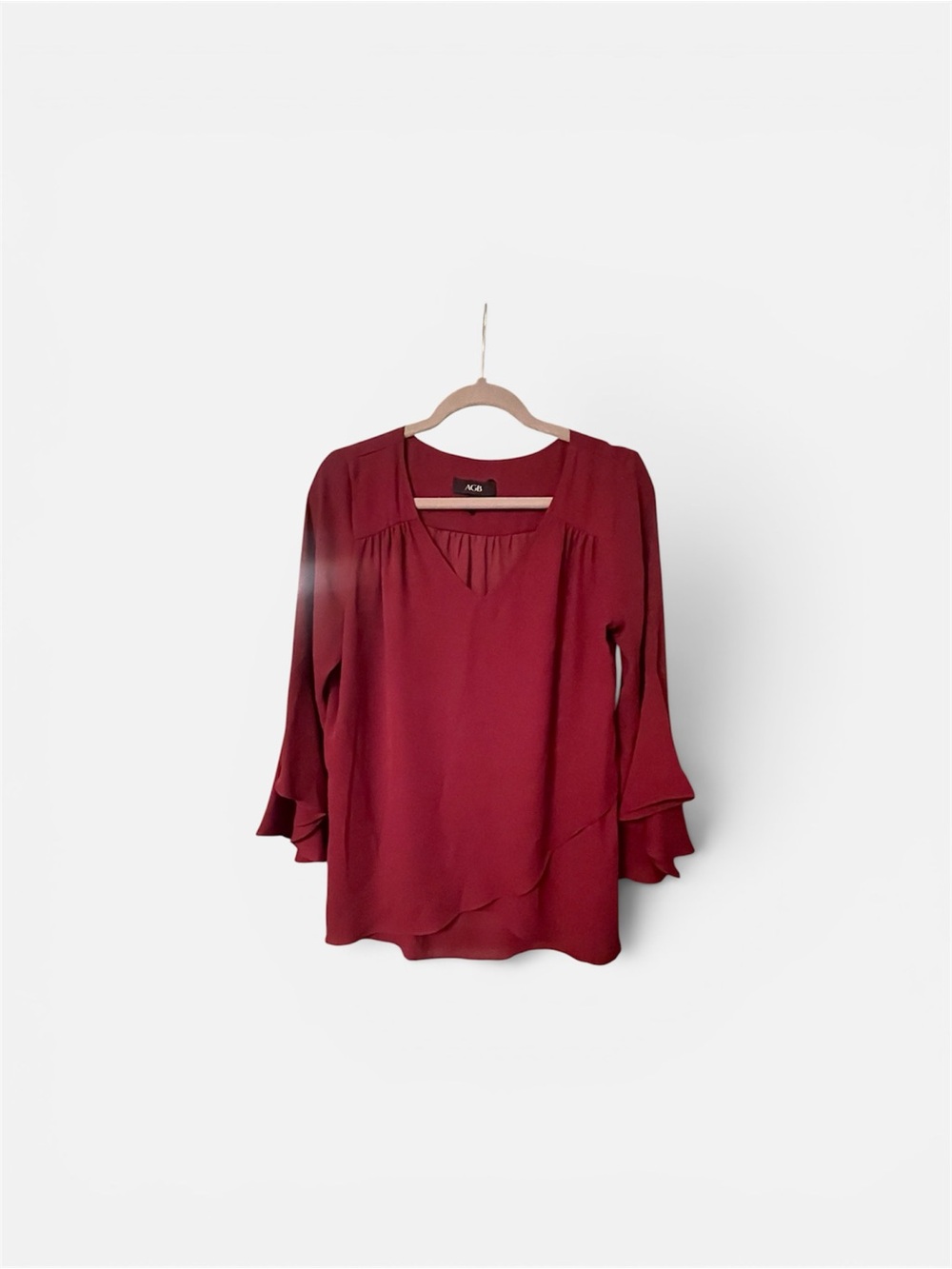 AGB Wine red (maroon) V-Neck Layered Ruffle Sleeve Blouse